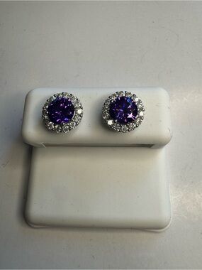 New purple and sterling silver moissanite earrings